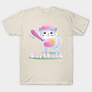 y2k aesthetic kawaii pastel I Love Softball cat T-Shirt